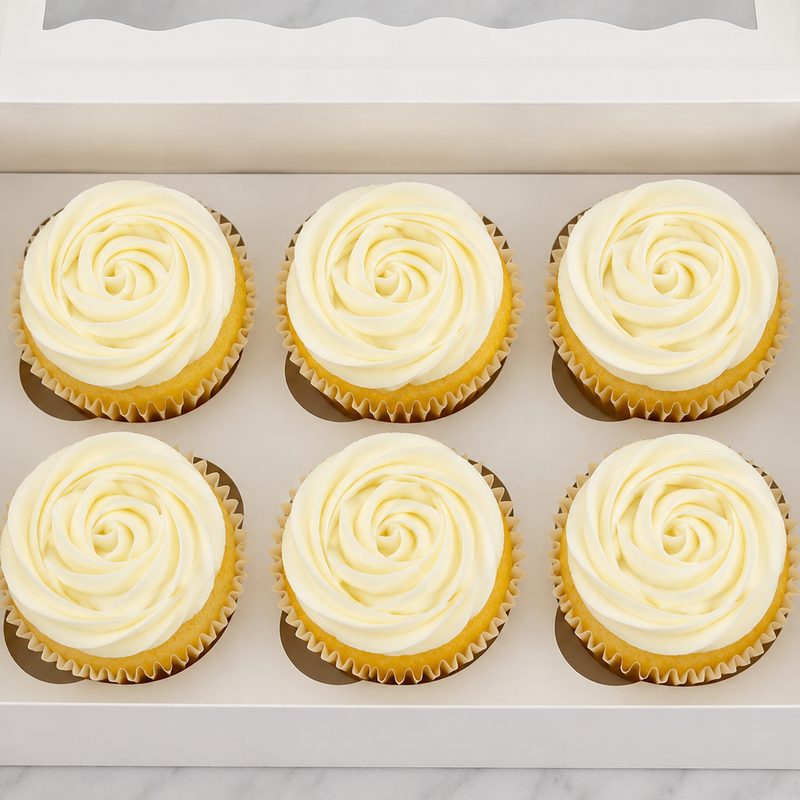 Gluten-free vanilla cupcakes with rosette frosting